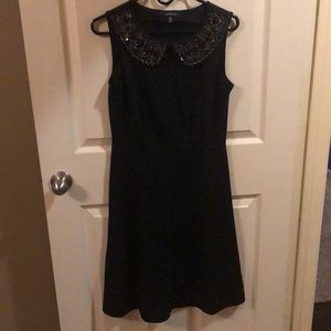 Lands End black ponte knit fit and flare dress with beaded collar. Size XS 2-4